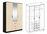 Шкаф распашной 3-х створчатый комбинированный с зеркалом Светлана (ММ) 126 см