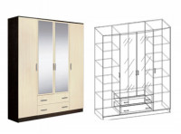 Шкаф распашной 4-х створчатый комбинированный с зеркалами Светлана (ММ) 168 см