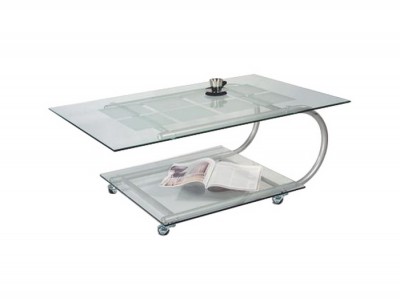 Стеклянный журнальный стол на колесиках  Дуэт-10