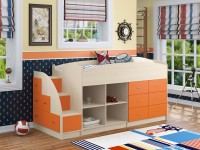 Детская кровать-чердак низкая "Дюймовочка-4/1" дуб/оранжевый