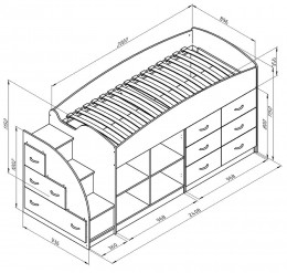 Детская кровать-чердак низкая "Дюймовочка-4/1" дуб/оранжевый