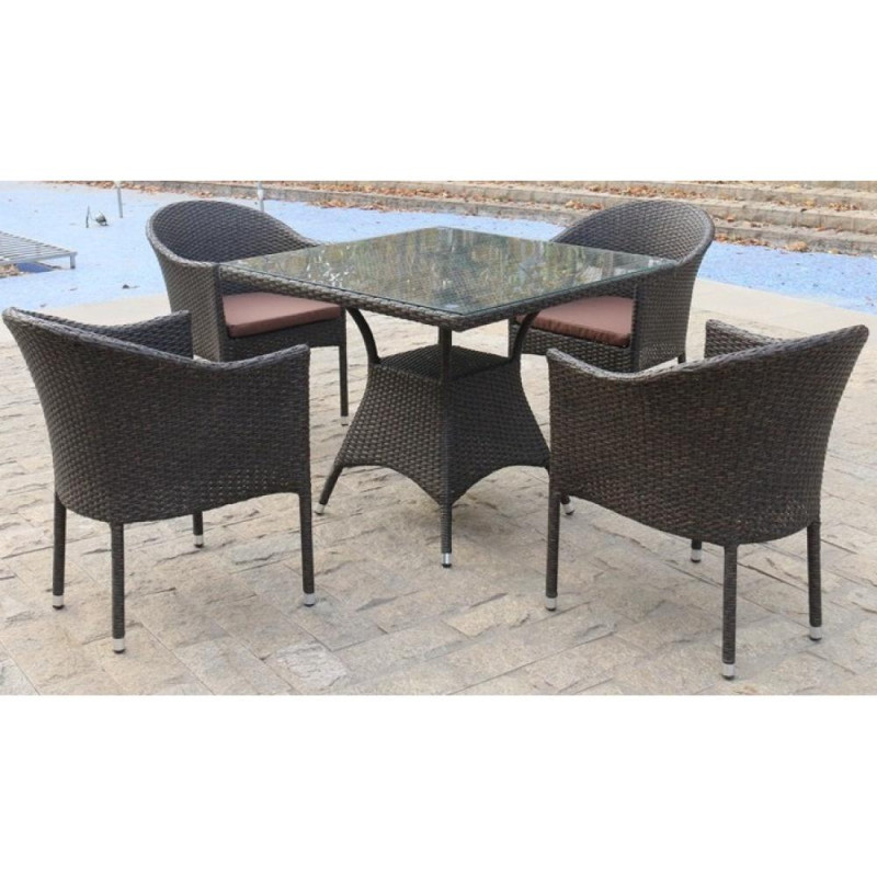 Обеденный комплект плетеной мебели T190B/Y350A-W53 Brown (4+1) Обеденный комплект плетеной мебели T190B/Y350A-W53 Brown (4+1)