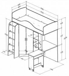 Кровать-чердак Теремок 1