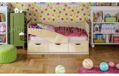 Детская кровать Бабочки 80х200, ваниль металл