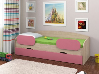 Кровать нижняя Соня-2 ДР (Дуб молочный, Розовый)