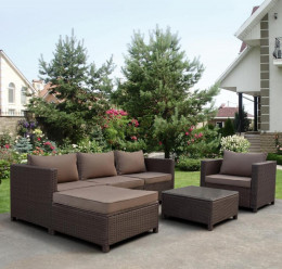 Комплект плетеной мебели из искусственного ротага с диваном YR821