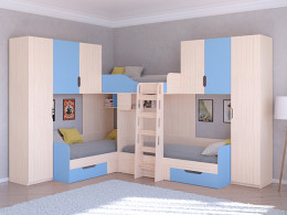 Трехместная кровать ТРИО/3 Дуб молочный/Белый