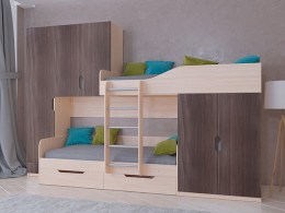 Кровать двухъярусная ЛЕО Дуб молочный/Белый