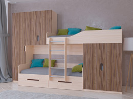 Кровать двухъярусная ЛЕО Дуб молочный/Белый