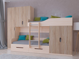 Кровать двухъярусная ЛЕО Дуб молочный/Белый