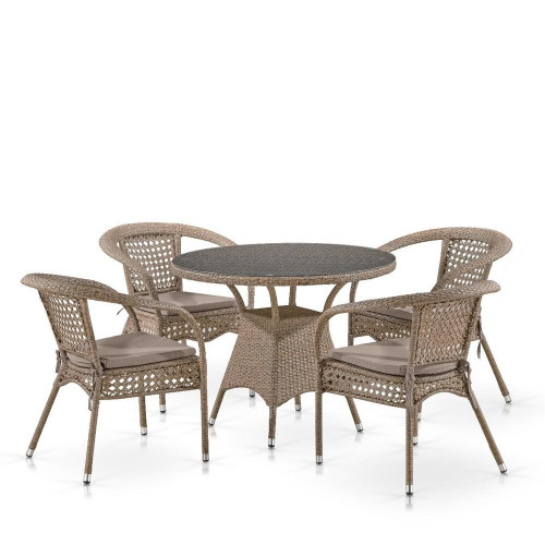 Комплект плетеной мебели Лион-1B T220CT/Y32-W56 Light brown 4Pcs Комплект плетеной мебели Лион-1B T220CT/Y32-W56 Light brown 4Pcs