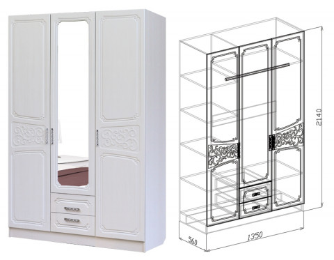 Шкаф 3-х створчатый Тиффани 135 см