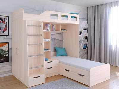 Кровать двухъярусная Астра 4  Дуб молочный/Белый