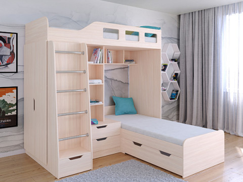 Кровать двухъярусная Астра 4  Дуб молочный/Белый