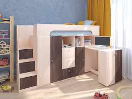 Кровать чердак Астра 11 Дуб молочный/Белый