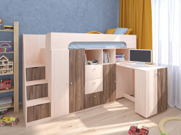 Кровать чердак Астра 11 Дуб молочный/Белый