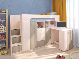 Кровать чердак Астра 11 Дуб молочный/Белый