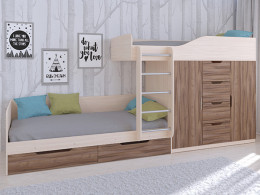 Кровать двухъярусная Астра 6 Дуб молочный/Белый
