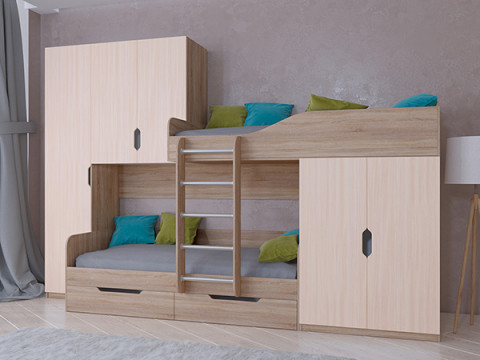 Кровать двухъярусная ЛЕО Сонома/Белый