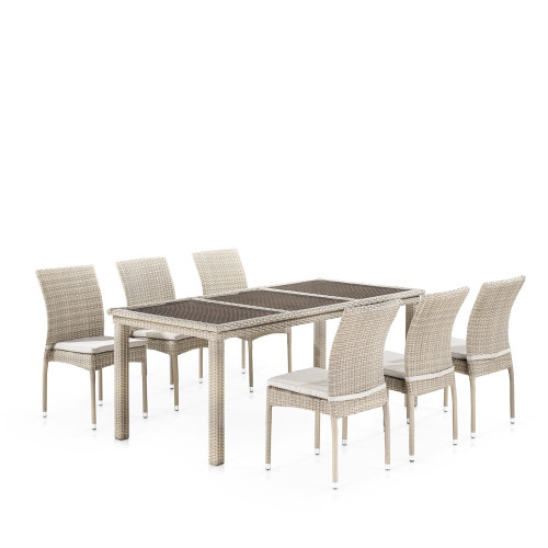 Комплект плетеной мебели T365/Y380C-W85 Latte (6+1) + подушки Комплект плетеной мебели T365/Y380C-W85 Latte (6+1) + подушки