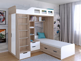 Кровать двухъярусная Астра 4  Сонома/Белый