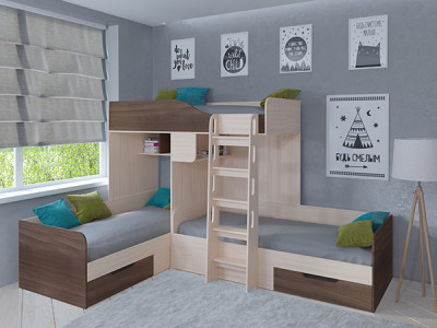 Кровать двухъярусная Трио Дуб молочный/Белый