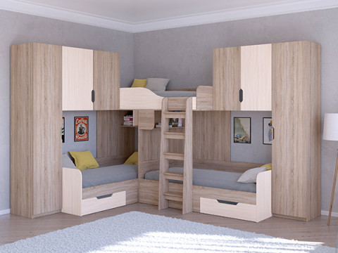 Трехместная кровать ТРИО/3 Сонома/Белый