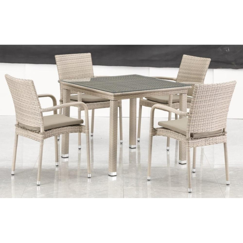 Комплект плетеной мебели T257C/Y376C-W85 Latte (4+1) + подушки на стульях Комплект плетеной мебели T257C/Y376C-W85 Latte (4+1) + подушки на стульях