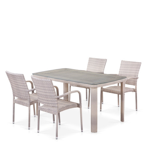 Комплект плетеной мебели T256C/Y376C-W85 Latte (4+1) + подушки на стульях Комплект плетеной мебели T256C/Y376C-W85 Latte (4+1) + подушки на стульях