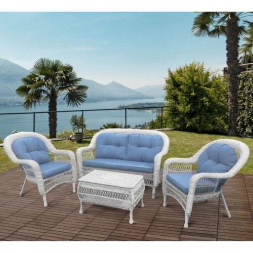 Плетеный комплект для отдыха из искусственного ротанга LV-520 White/Blue Плетеный комплект для отдыха из искусственного ротанга LV-520 White/Blue