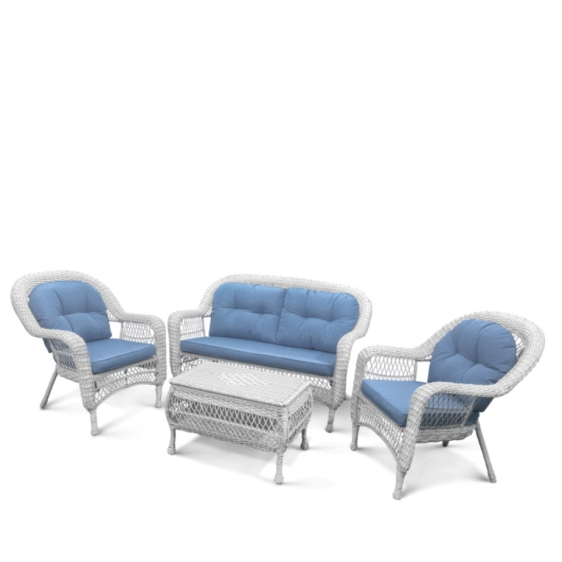 Плетеный комплект для отдыха из искусственного ротанга LV-520 White/Blue Плетеный комплект для отдыха из искусственного ротанга LV-520 White/Blue