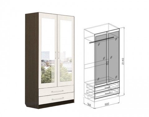 Шкаф 2х с ящиками Токио 90 см