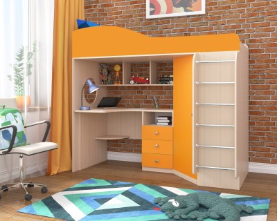 Кровать чердак Кадет 1 с металлической лестницей