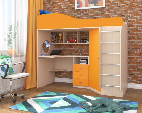 Кровать чердак Кадет 1 с металлической лестницей