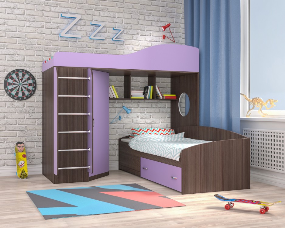 Кровать чердак Кадет 2 с металлической лестницей