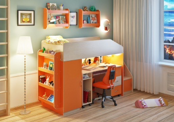 Кровать чердак Л-11.4 с полками