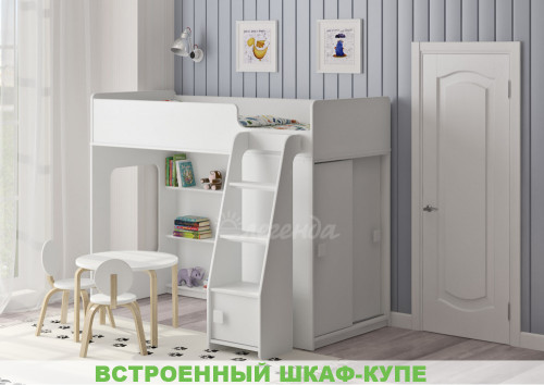 Кровать чердак Легенда 42.5.1 со шкафом-купе Кровать чердак Легенда 42.5.1 со шкафом-купе