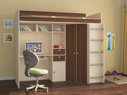 Кровать чердак Астра Дуб молочный/Розовый