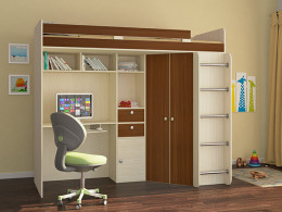 Кровать чердак Астра Дуб молочный/Розовый