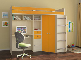 Кровать чердак Астра Дуб молочный/Розовый