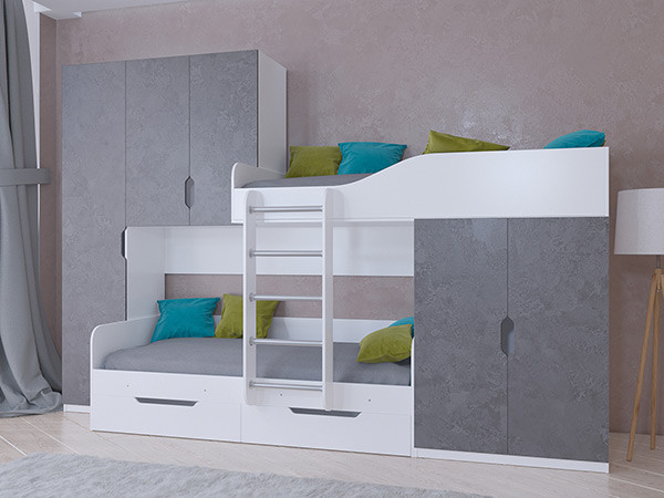 Кровать двухъярусная ЛЕО Белый/Сонома