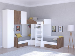 Трехместная кровать ТРИО/1 Белый/Белый