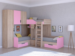 Трехместная кровать ТРИО/1 Сонома/Белый