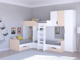 Трехместная кровать ТРИО/2 Белый/Белый