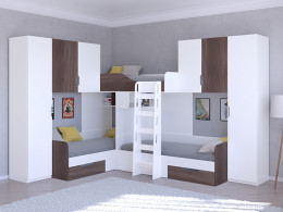 Трехместная кровать ТРИО/3 Белый/Белый