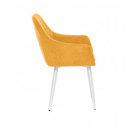 Стул с подлокотниками Leset Слим, каркас Белый, велюр Горчица
