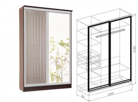 Шкаф 2х купе (зеркало+пастель мокко) Роберта 154 см