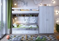 Кровать Юта 2хъярусная со шкафом и лестницей